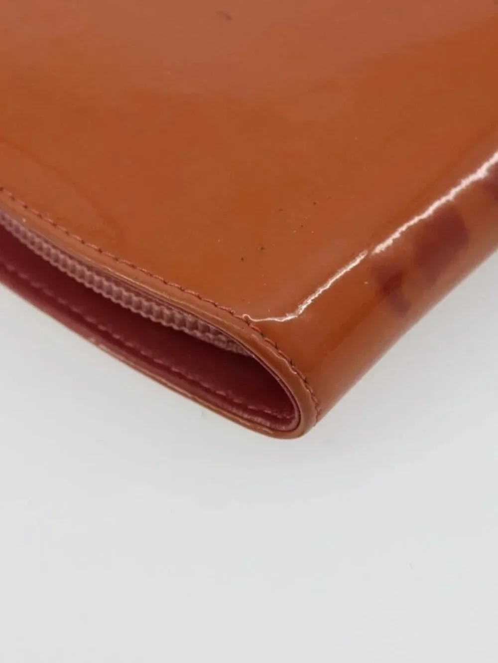 CHANEL Long Wallet Patent leather Orange Silver CC Auth bs34871